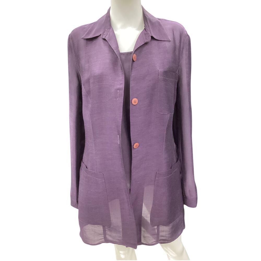 Emporio Armani 2 Piece Set Women’s Size 14 Top+Blazer Linen Rayon Blend Purple
